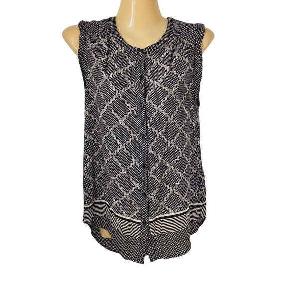 Lucky Brand Tank Top Sleeveless‎ Shirt Boho Aztec Women's Size XS Black Tan - Picture 1 of 7